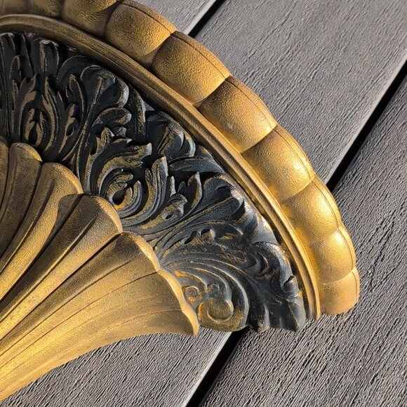 Vintage Ornate Antique Gold Burwood Products Wall Pocket MCM Hollywood Regency - Picture 4 of 8